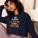 Women's Keep Calm and Love Cates Crop Sweatshirt Fleece Casual Trendy - Image 5