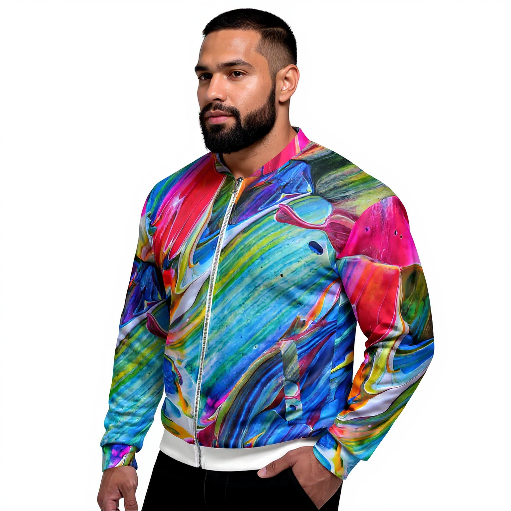 Unisex Abstract Art Bomber Jacket - Cozy & Stylish - Image 3