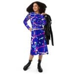Neon Paint All-over Print Long Sleeve Midi Dress Blue - Pockets!