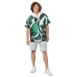 Men's Leafy Print Summer Button-up Shirt - Image 7
