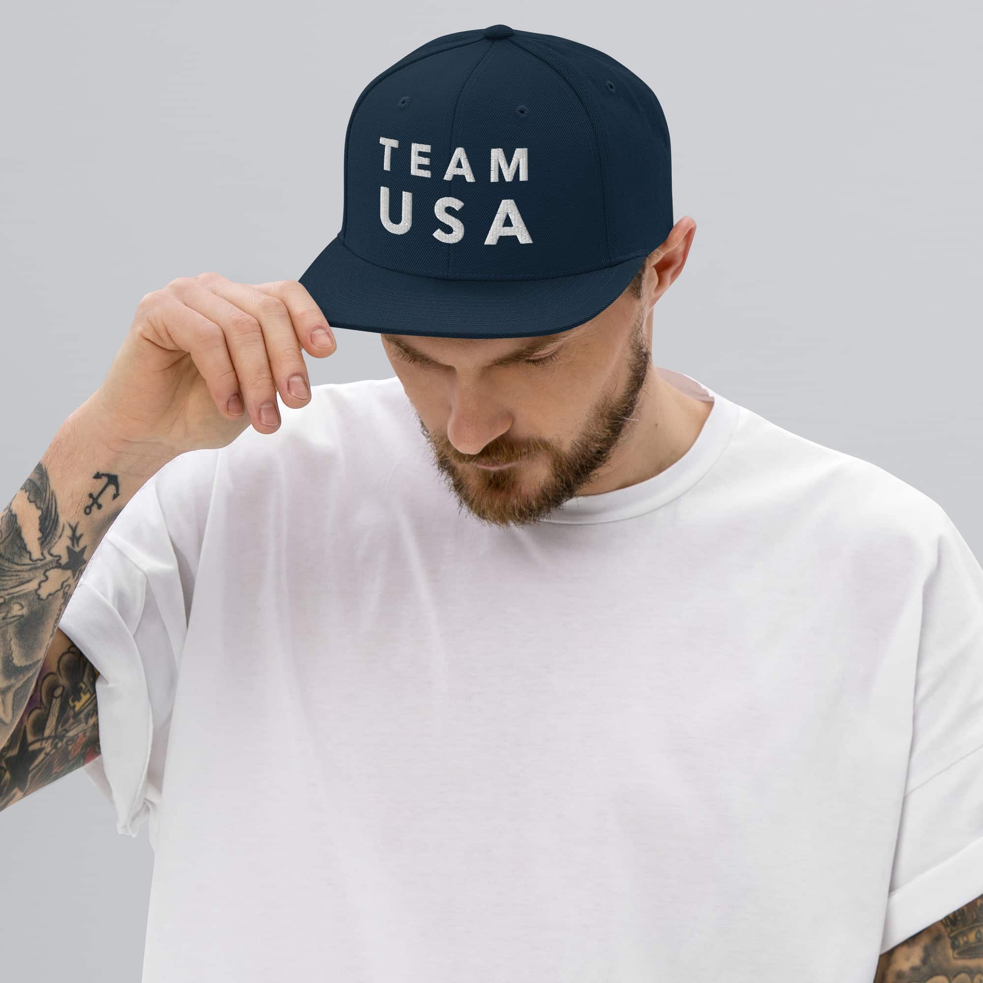 classic-snapback-dark-navy-front-66c22da90e061.jpg Team USA Embroidered Snapback Hat - Adjustable, Classic Fit - Image 1