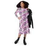 Floral Pink Midi Dress - Long Sleeve, All-Over Print - Image 7