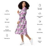 Floral Pink Midi Dress - Long Sleeve, All-Over Print - Image 2