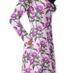 Floral Pink Midi Dress - Long Sleeve, All-Over Print - Image 3