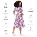 Floral Pink Midi Dress - Long Sleeve, All-Over Print