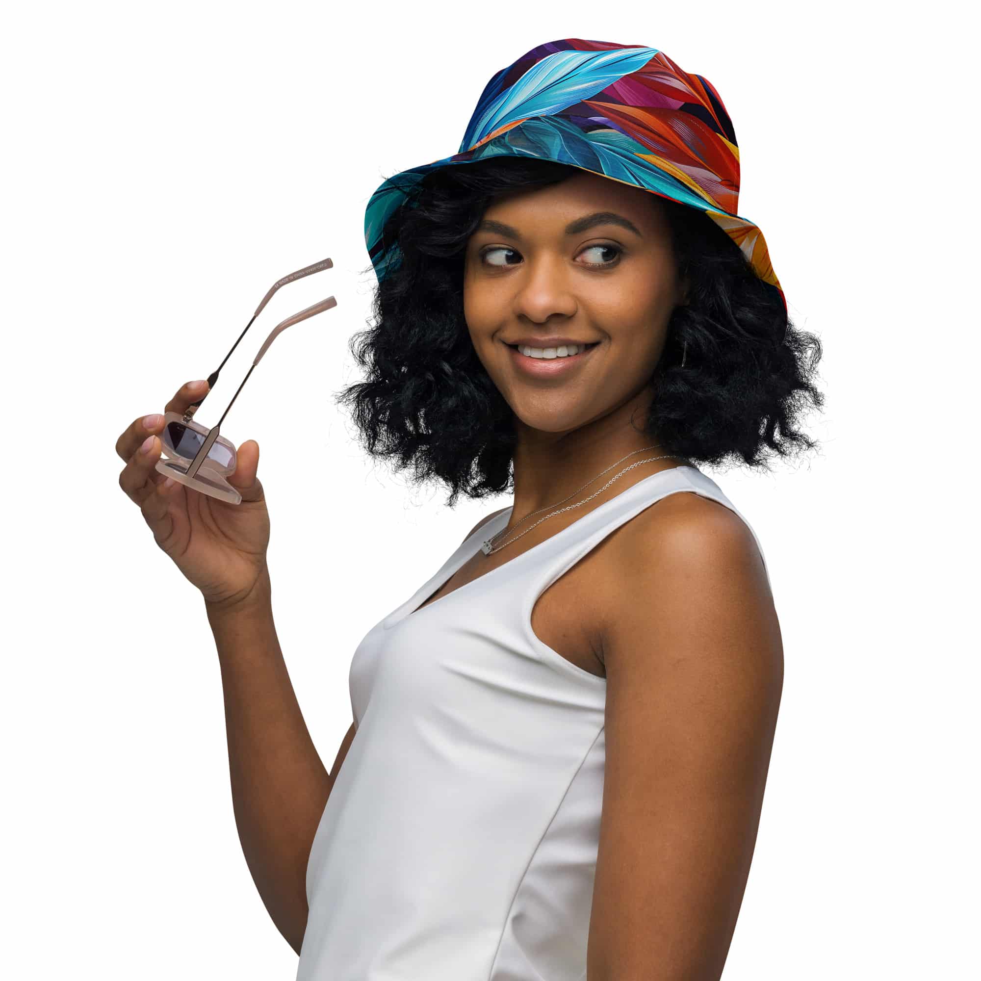 all-over-print-reversible-bucket-hat-white-left-front-outside-66fac16a7bfd1.jpg All Over Colourful Leaves Printed Reversible Bucket Hat - Image 1