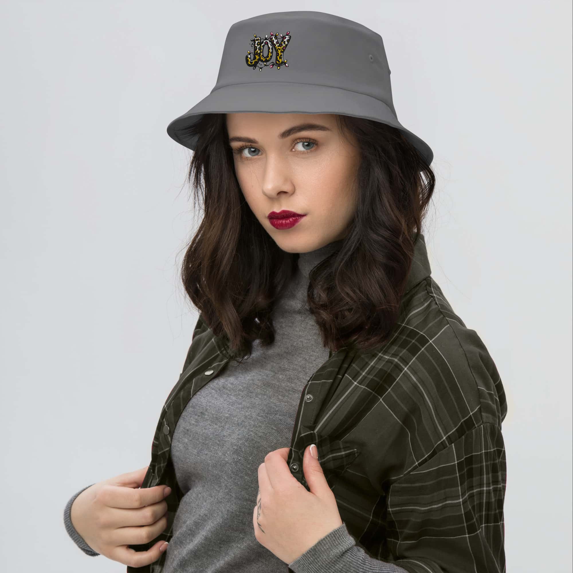 bucket-hat-grey-front-66f555be39cde.jpg Flexfit Old School Bucket Hat - Christmas Joy - Image 1