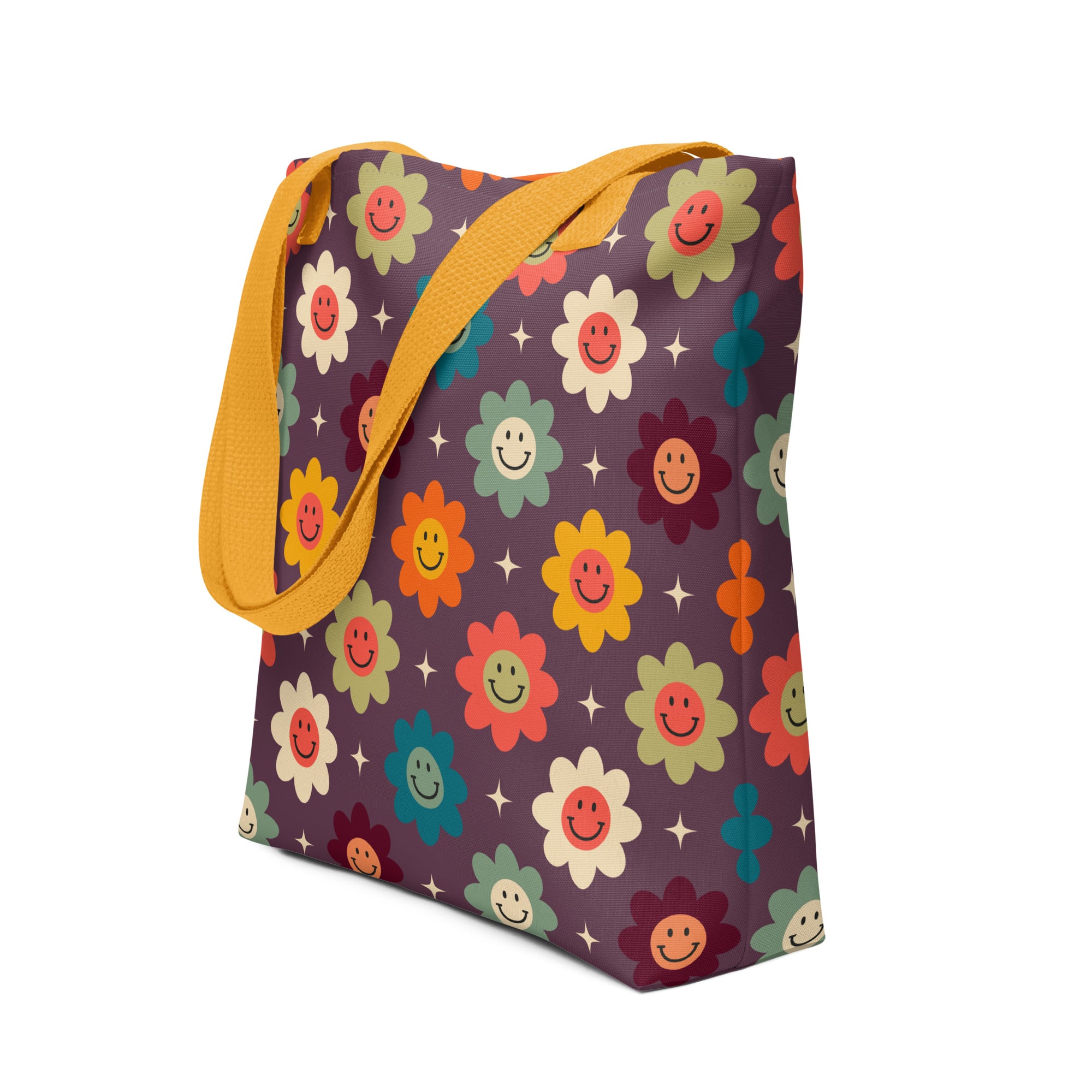 all-over-print-tote-bag-yellow-15x15-front-66fbab1d683d4.jpg All Over Printed Floral Tote Bag - Image 1