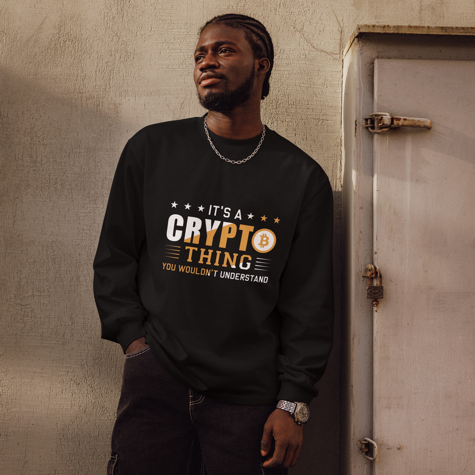 unisex-premium-heavyweight-long-sleeve-shirt-black-front-67654481b0fcb.jpg Premium heavyweight long sleeve shirt - It's A Crypto Thing You Wouldn't Understand - Image 1