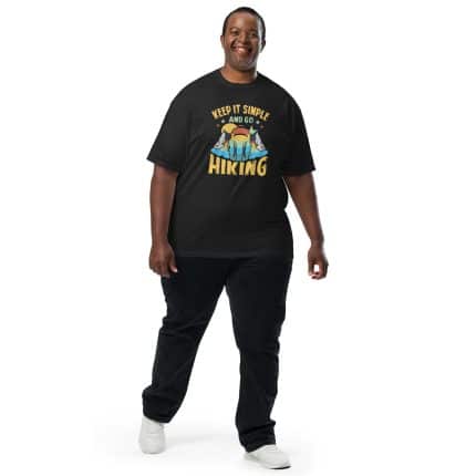 Unisex garment-dyed heavyweight cotton t-shirt, relaxed fit, "Keep It Simple And Go Hiking" design, rich unique color.