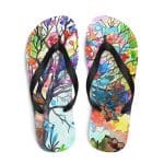 Flip-flops Rainbo Fall Trees with black Y-straps, vibrant autumn design, durable rubber sole, soft polyester lining.