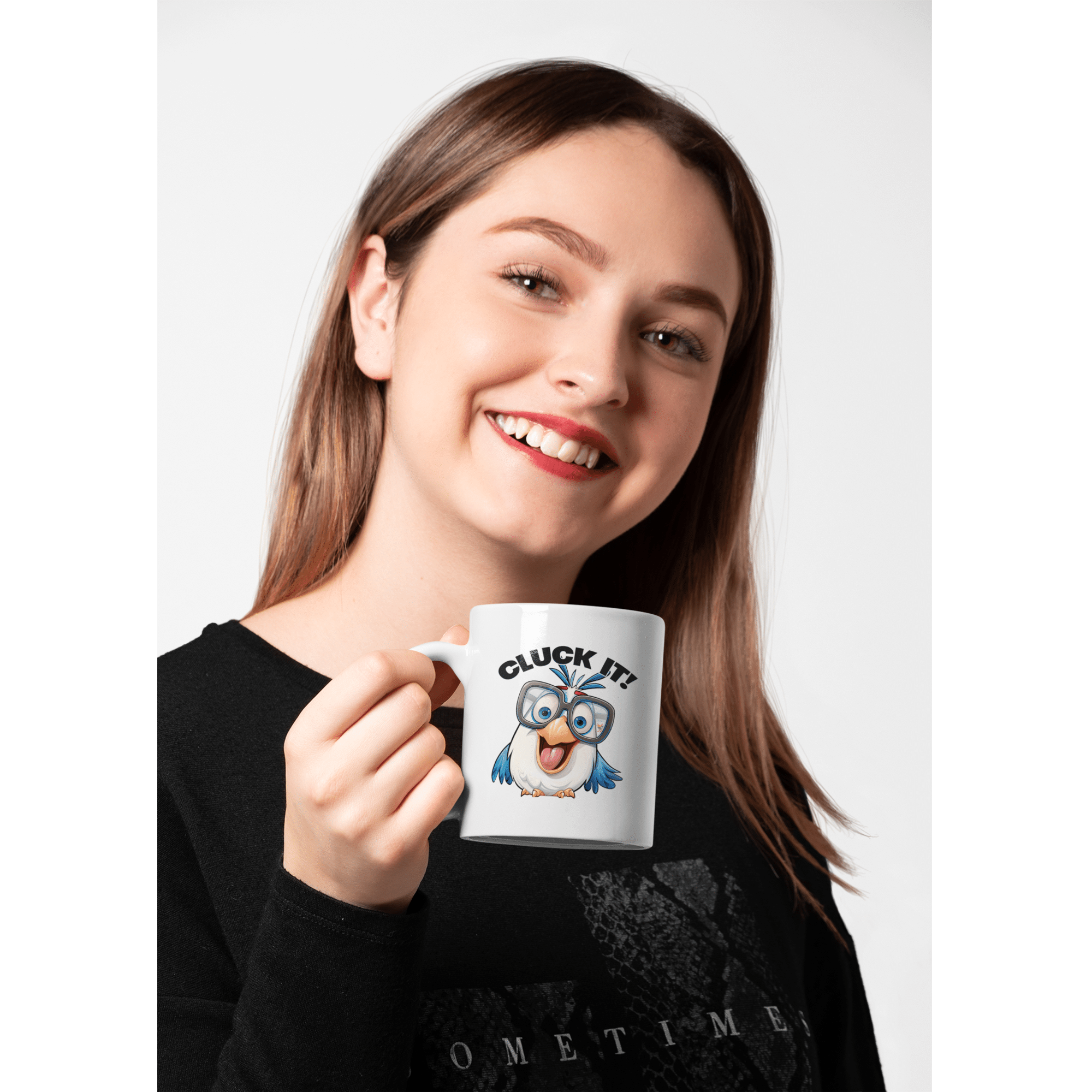 Cluck It White glossy ceramic 'Cluck It' mug with whimsical wink bird, 11-20 oz drinkware