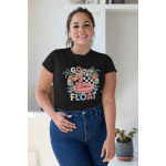 100% organic cotton women's ribbed neck tee with flamingo float design