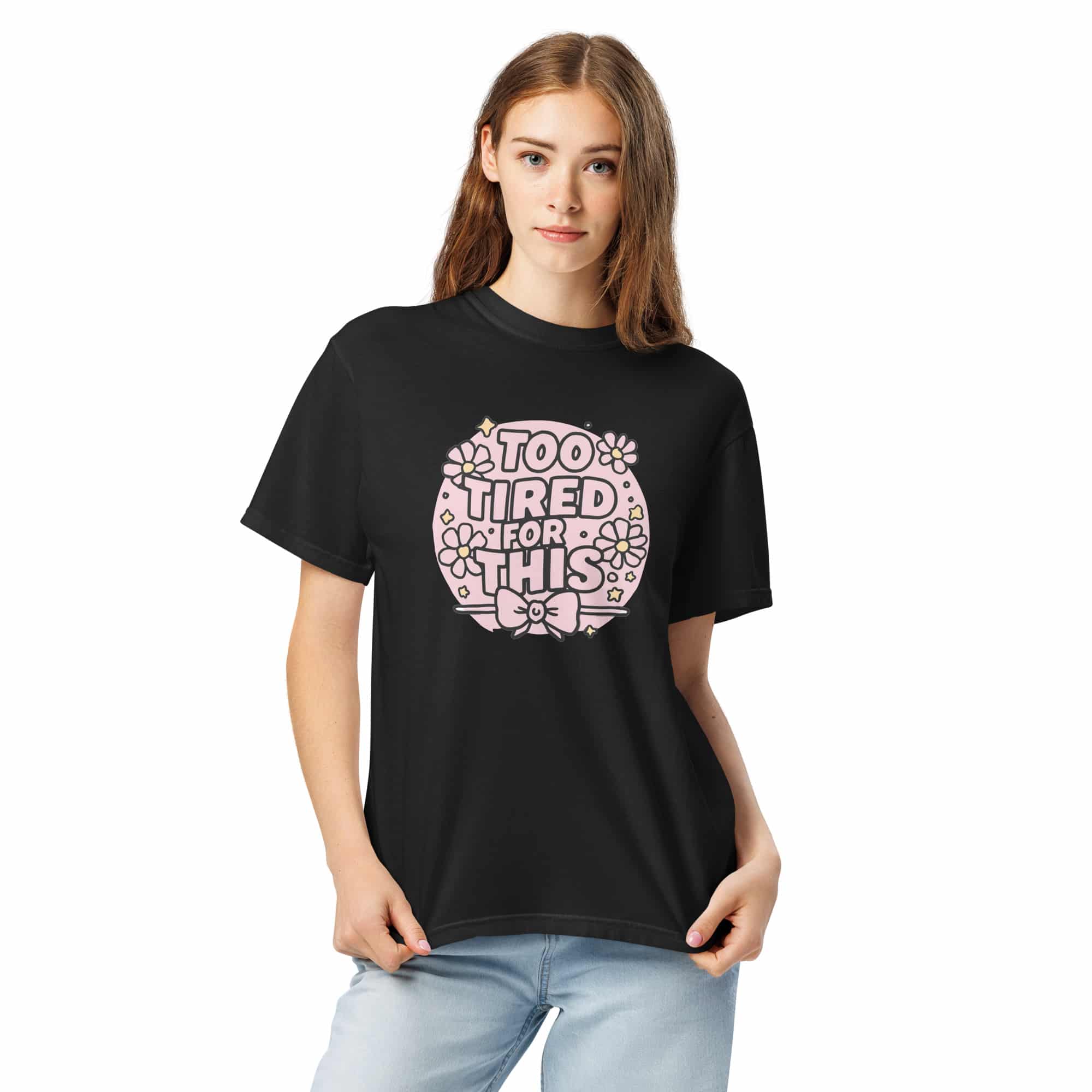 unisex-garment-dyed-heavyweight-t-shirt-black-front-2-6818ca28a1bc4.jpg Unisex garment-dyed heavyweight t-shirt - Too Tired For This - Image 1