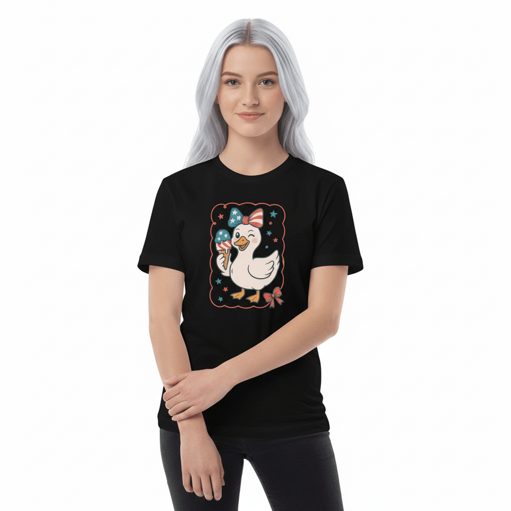Organic cotton kids t-shirt - Patriotic Goose Ice Cream Bow - Image 1