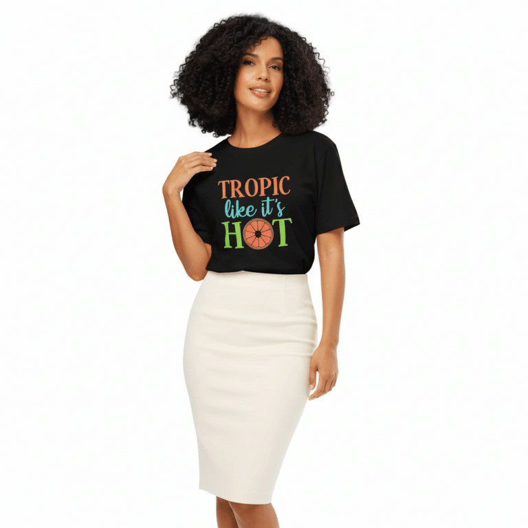 Unisex organic ribbed neck t-shirt Tropic Like It's Hot, 100% cotton summer 2025 collection.