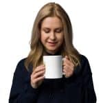 White glossy ceramic mug with vintage movie night design, durable, elegant drinkware