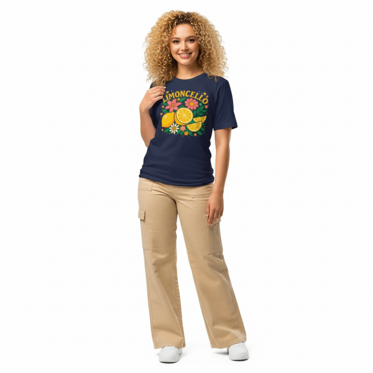 Unisex Bella+Canvas t-shirt in bright yellow with lemon floral print, 100% combed cotton, lightweight and pre-shrunk