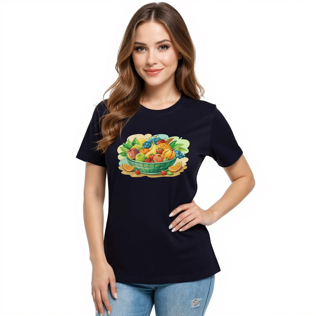 Women's Relaxed T-Shirt - Watercolor Healthy Food Fruit Basket - Image 2