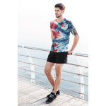 Men's colorful tie-dye athletic t-shirt with moisture-wicking four-way stretch fabric and UPF 50+ sun protection.