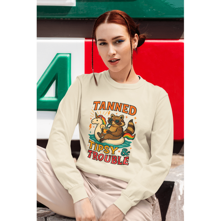 AS Colour Premium heavyweight long sleeve shirt in Tanned Tipsy & Trouble, 100% carded cotton, relaxed fit, ribbed neck and cuffs