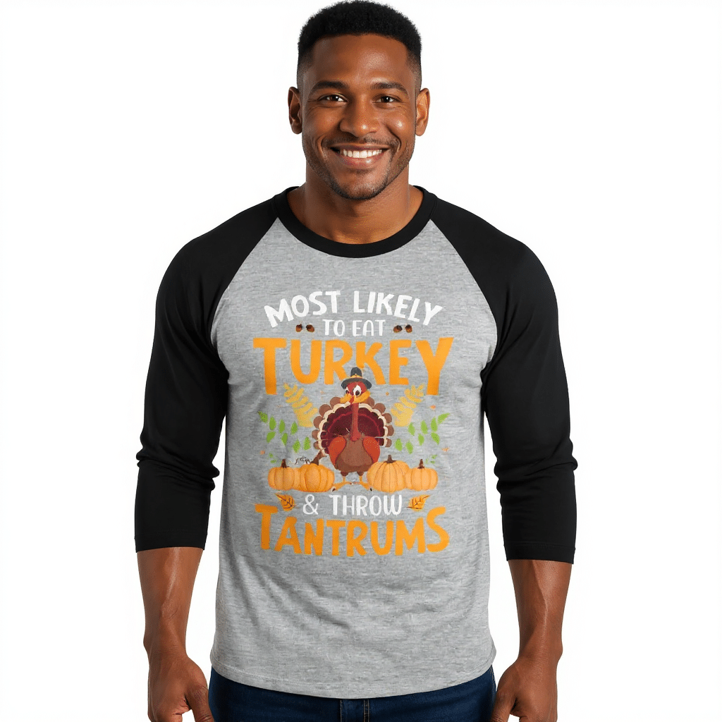 Men's Turkey Tantrums 3/4 Sleeve Baseball Raglan Shirt - Image 6