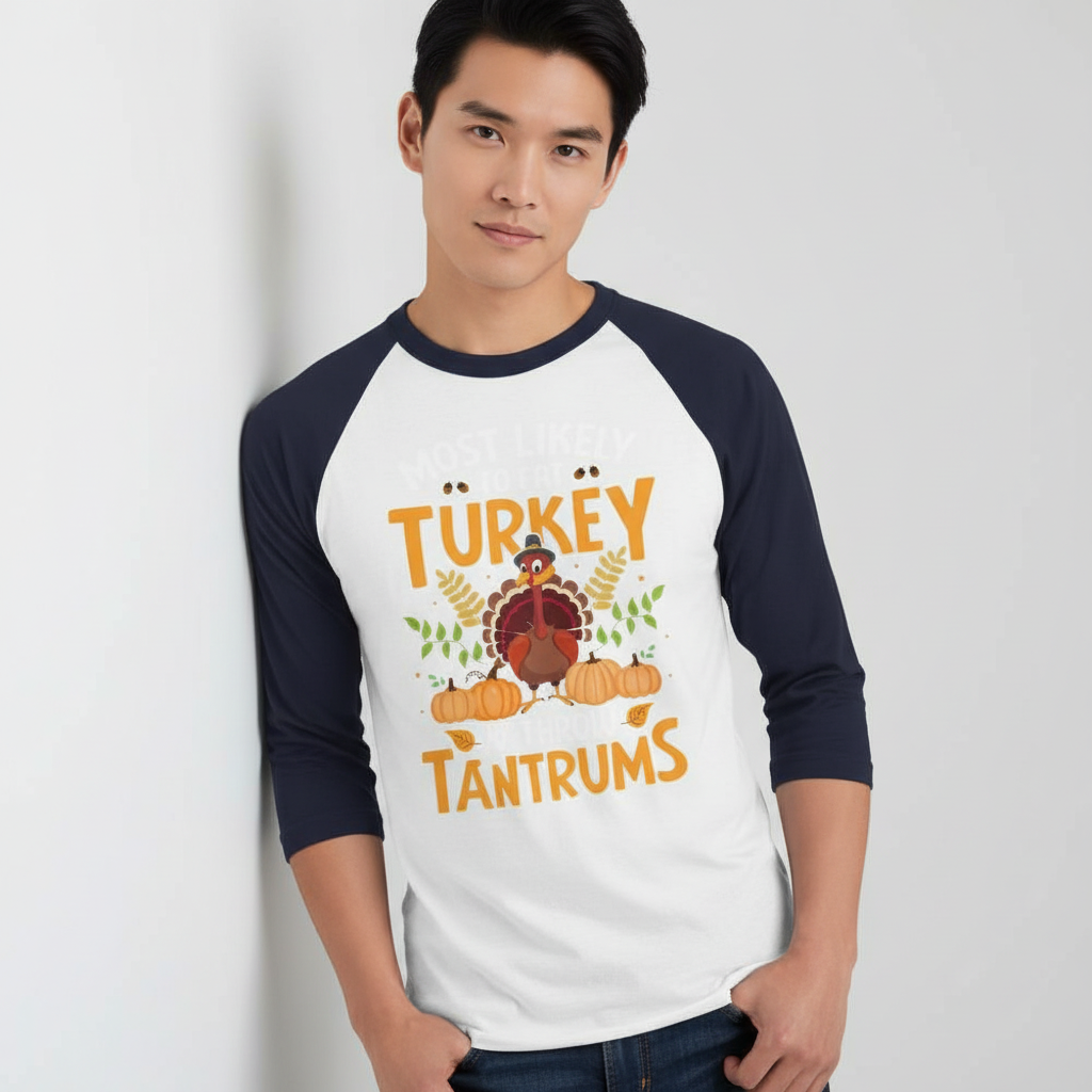 Men's Turkey Tantrums 3/4 Sleeve Baseball Raglan Shirt - Image 2