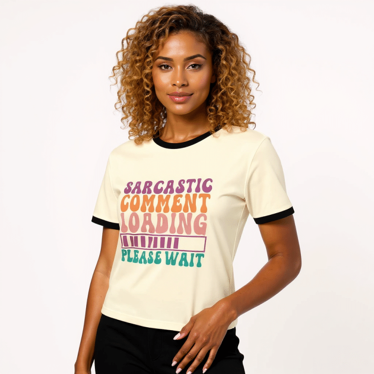 Unisex ringer t-shirt with sarcastic comment print, 100% combed cotton, retro contrast trim, crew neck, regular fit.