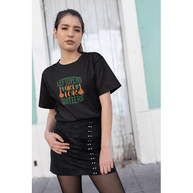 Unisex premium cotton t-shirt with "Leftovers Are For Quitters" slogan in marles color, crew neck, regular fit.