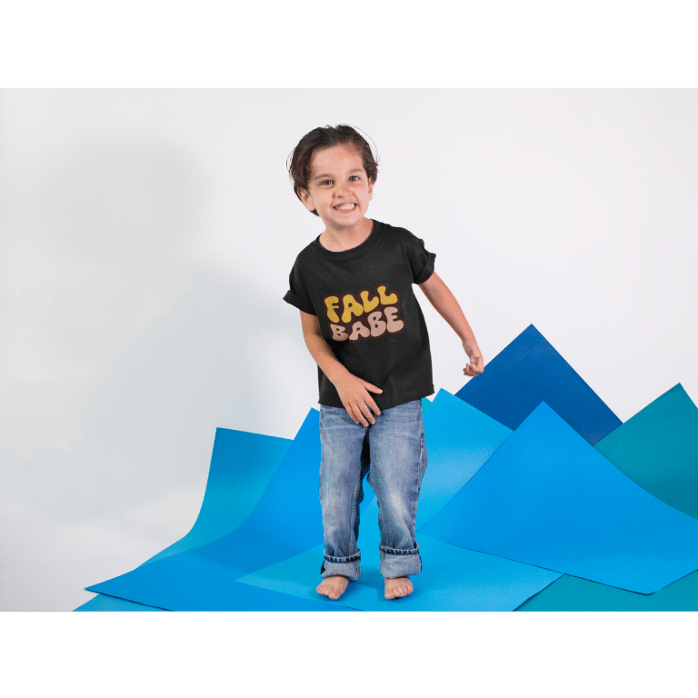 Bella + Canvas toddler short sleeve tee 'Fall Babe' with retro autumn print, made of soft 100% cotton, relaxed fit.