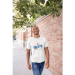 Men's premium cotton crew neck t-shirt in regular fit with "Just Breathe" text, soft and durable.