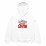 Oversized heavyweight hoodie with "Dog Mother Wine Lover" text, no-drawcord hood, front pocket, unisex, brushed fleece, cozy style.