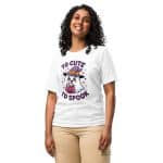 Unisex navy t-shirt with "To Cute To Spook" ghost design, Halloween hat, and pumpkin, 100% combed ring-spun cotton.