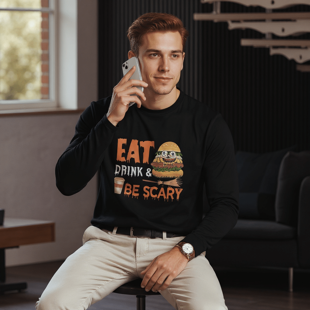 Long Sleeve Fitted Crew - Eat Drink And Be Scary - Image 1
