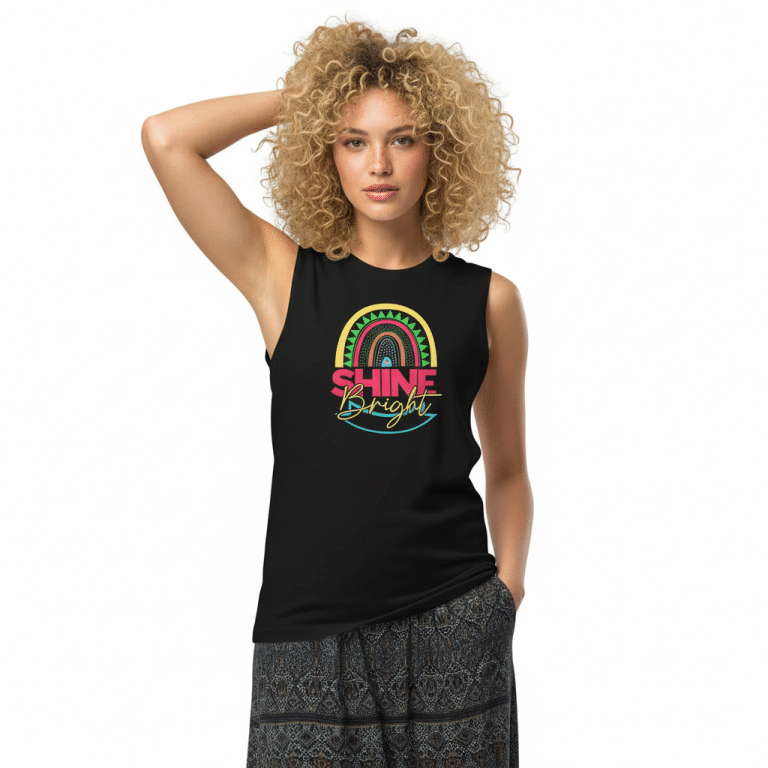 Bella + Canvas Muscle Shirt Shine Bright - sleeveless tank top, 100% cotton, relaxed fit, wide armholes, for casual and active wear.