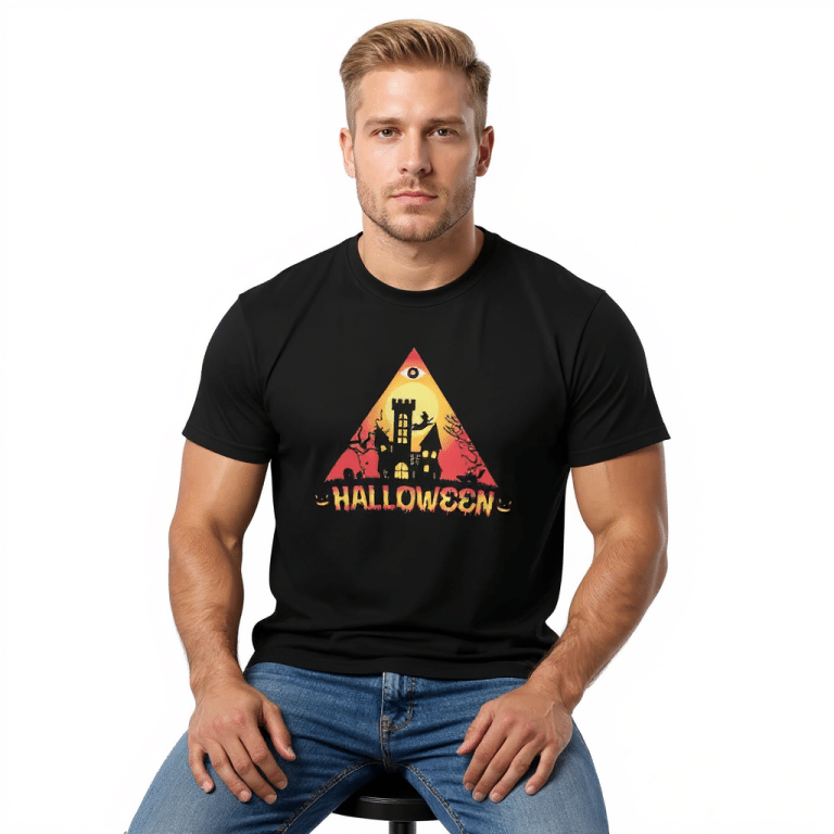Unisex classic tee Halloween ghost witch design 100% cotton structured fit festive autumn style