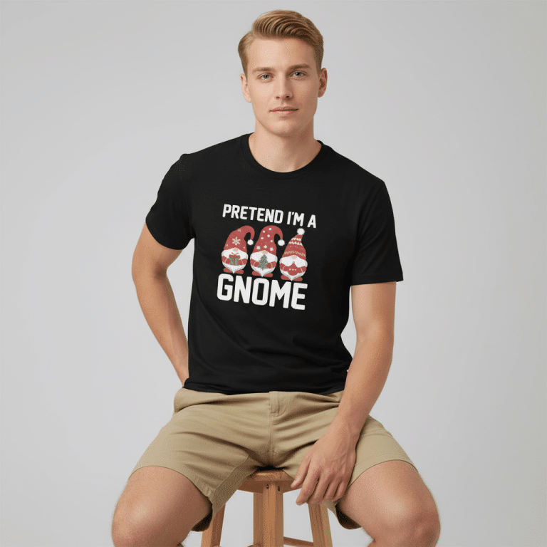Unisex classic tee with "Pretend I'm a Christmas Gnome" design, 100% cotton, festive holiday wear.