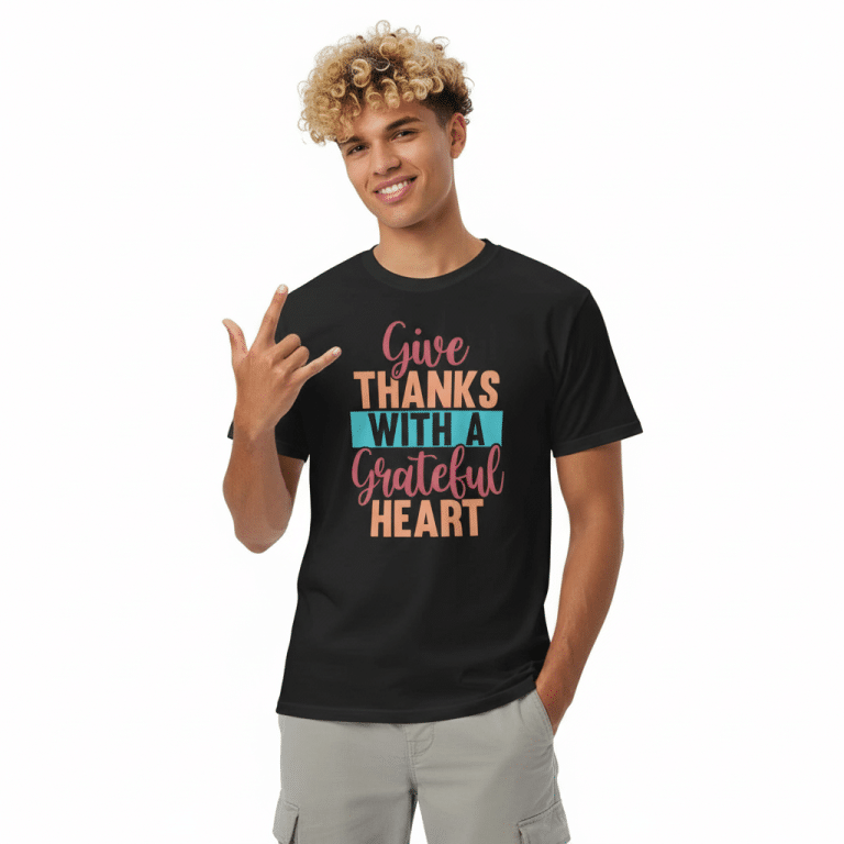 Black Comfort Colors unisex garment-dyed heavyweight t-shirt with 'Give Thanks With A Grateful Heart' typography