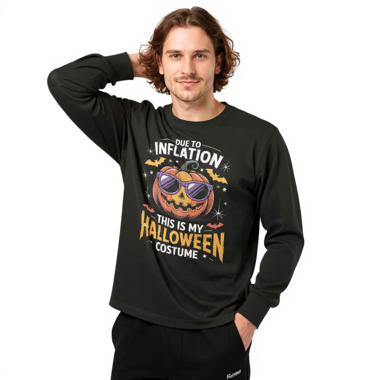 Unisex oversized t-shirt with "Due to Inflation" pumpkin design, vintage wash, 100% ring-spun cotton