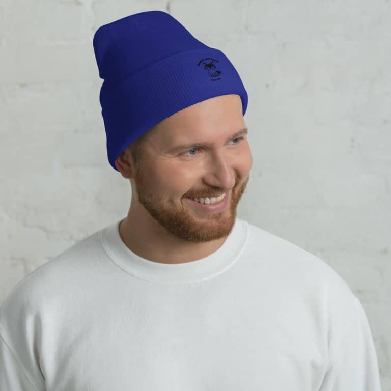 Cuffed beanie with "Existential Crisis Loading" print, soft Turbo Acrylic, unisex, hypoallergenic, casual streetwear style.