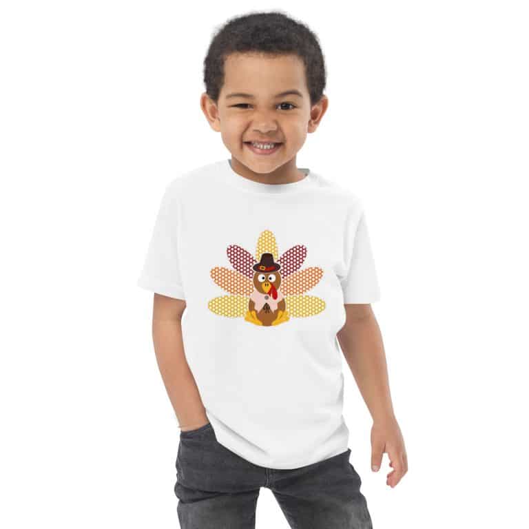 Toddler jersey t-shirt, Pilgrim Hat Turkey Thanksgiving design, 100% combed cotton, side-seamed, soft and durable kids tee