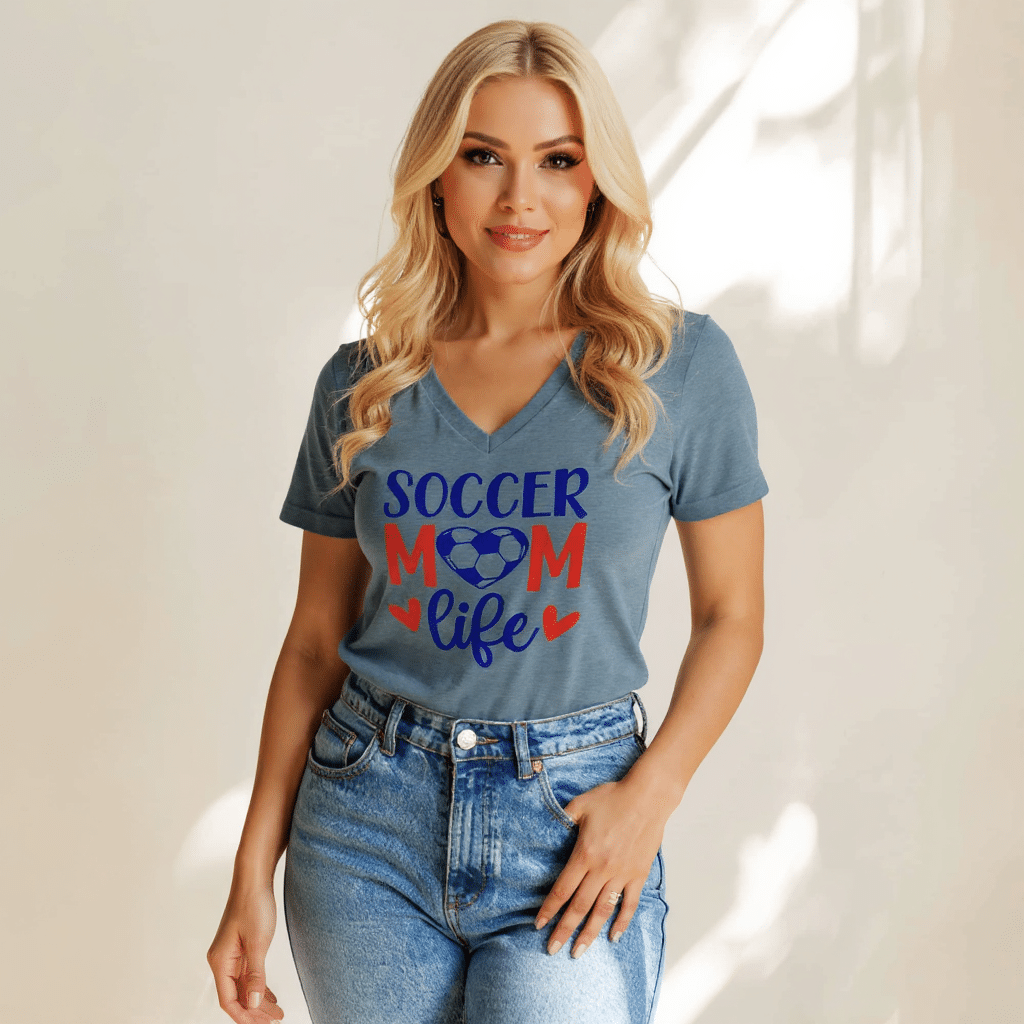 Women’s relaxed v-neck t-shirt - Soccer Mom Life - Image 1