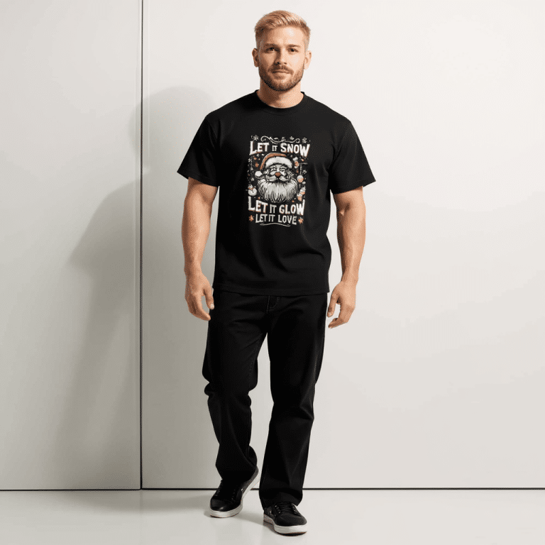 Men's 'Let It Snow' boxy Christmas tee, oversized fit, drop shoulder sleeves, 100% combed ring-spun cotton