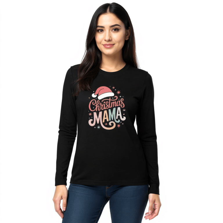 Red muscle shirt with "Christmas Mama" in white text and a Santa hat graphic, relaxed fit sleeveless tank.