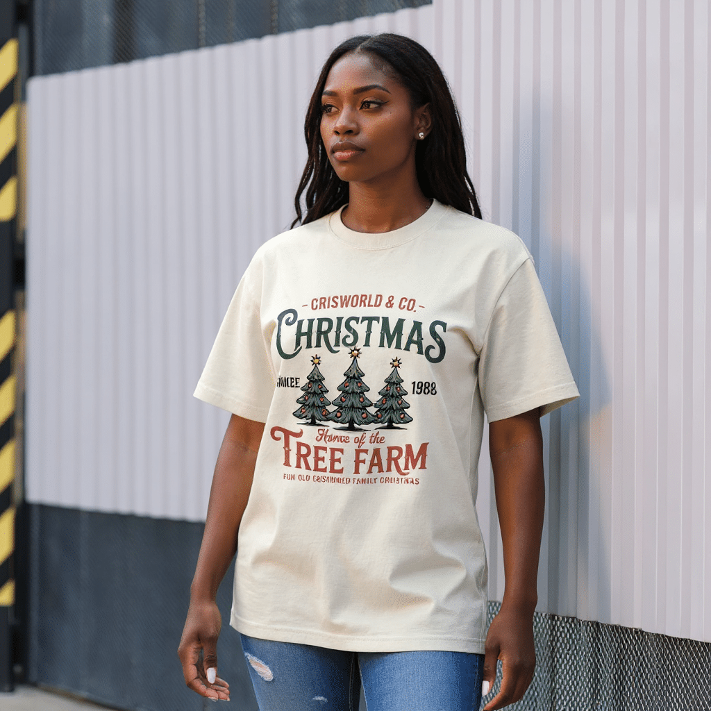 Oversized_faded_t-shirt_-_Christmas_Home_Of_The_Tr_realmodel_20251112_180213 Oversized faded t-shirt - Christmas Home Of The Tree Farm - Image 1