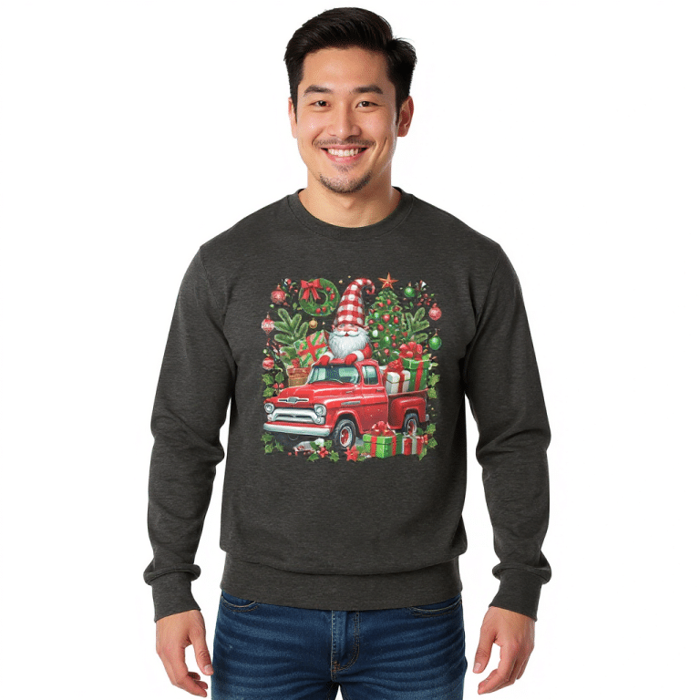 Unisex premium Winter Gnome sweatshirt: cozy fleece, ribbed crew neck, long sleeves. Christmas apparel.