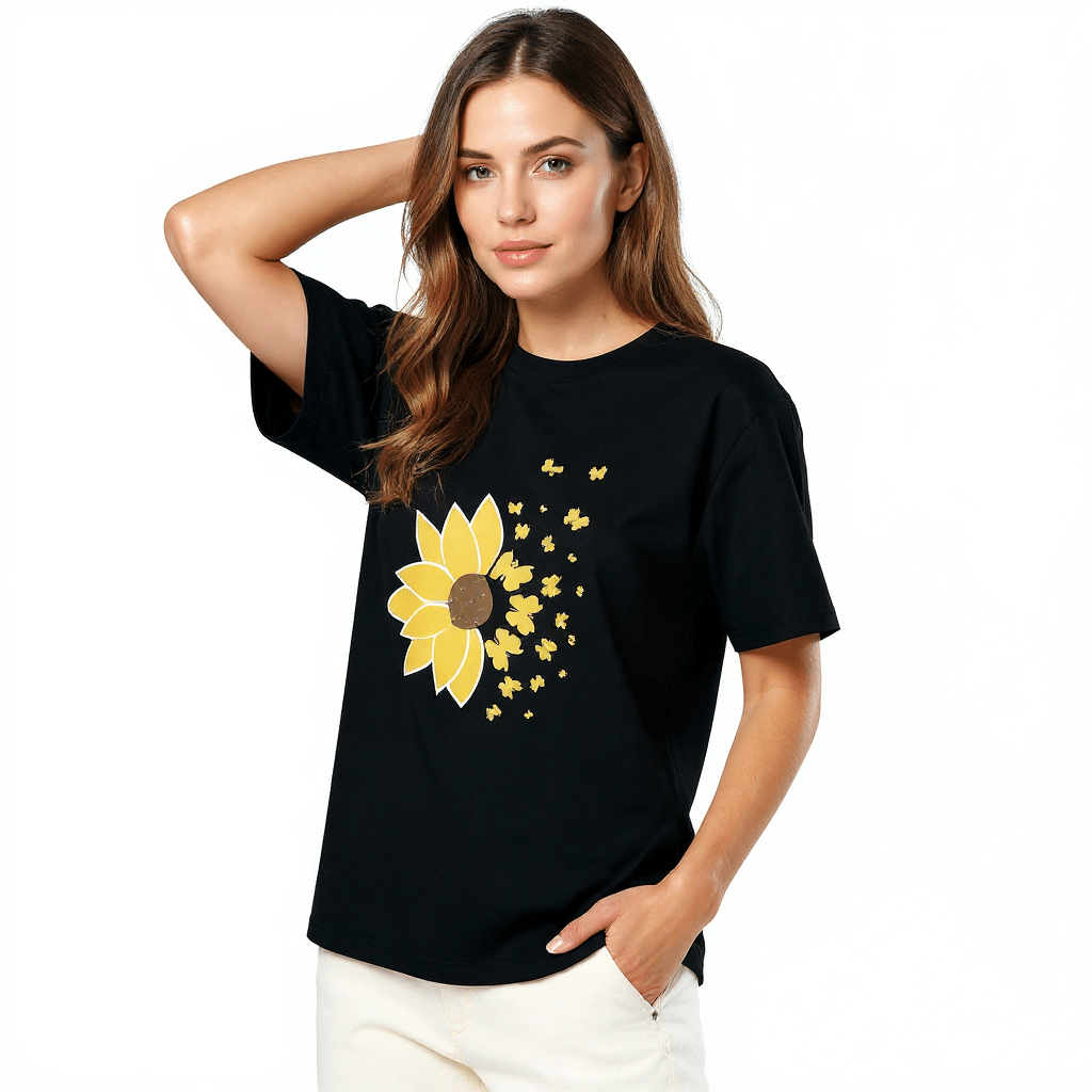 Unisex organic ribbed neck t-shirt - Sunflower Butterfly - Image 3