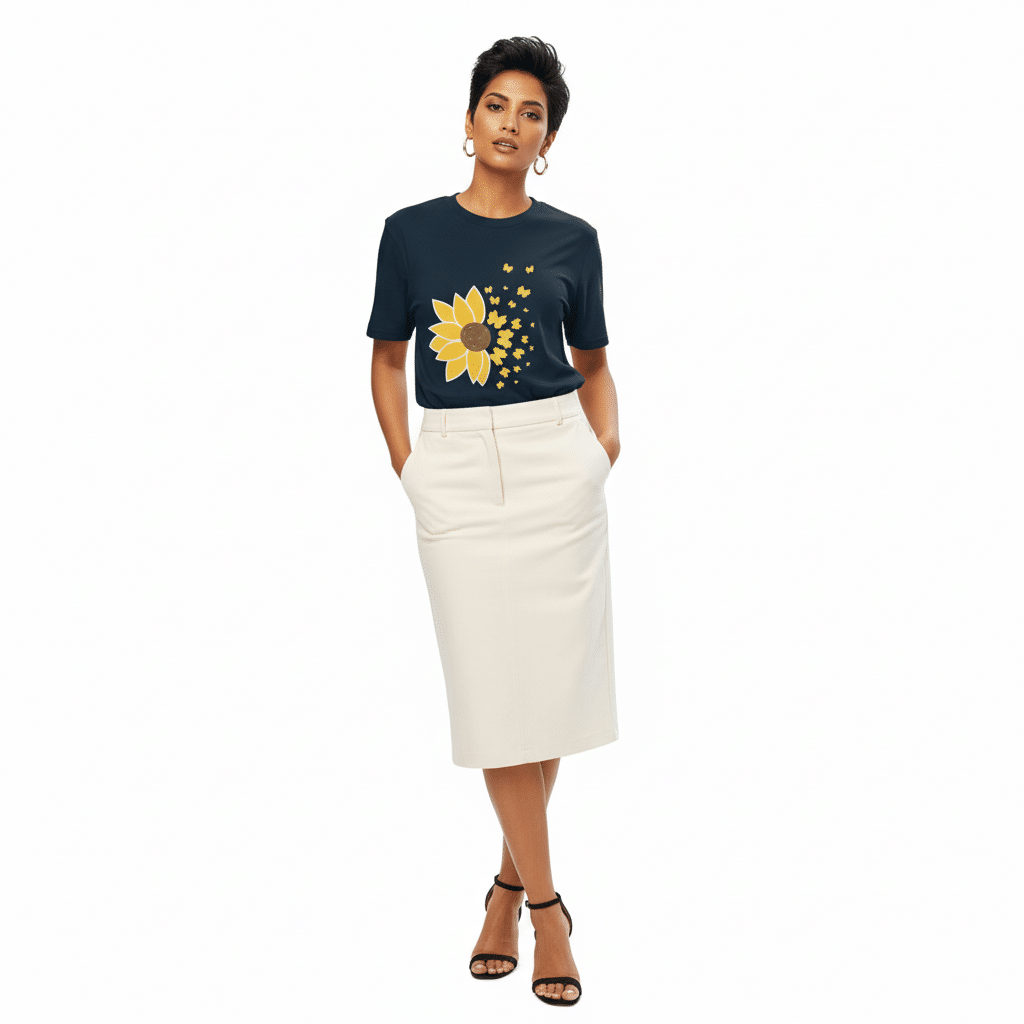 Unisex organic ribbed neck t-shirt - Sunflower Butterfly - Image 2