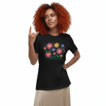 Women's Relaxed T-Shirt - Colorful Flower Doodle - Image 2