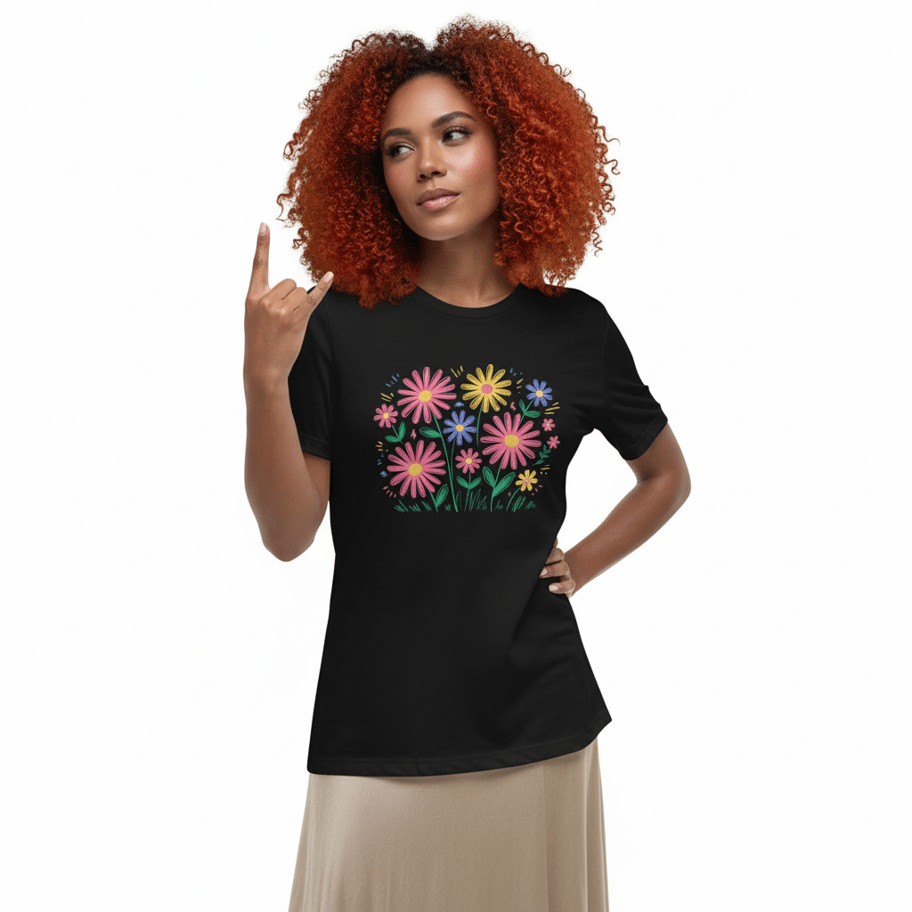 Women's Relaxed T-Shirt - Colorful Flower Doodle - Image 2